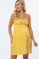 Yellow Gingham Smocked Maternity Dress