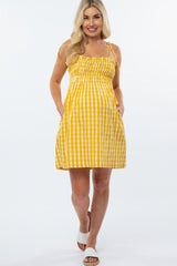Yellow Gingham Smocked Maternity Dress
