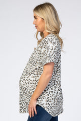 Grey Leopard Print Short Sleeve Maternity Top