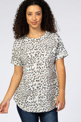 Grey Leopard Print Short Sleeve Maternity Top