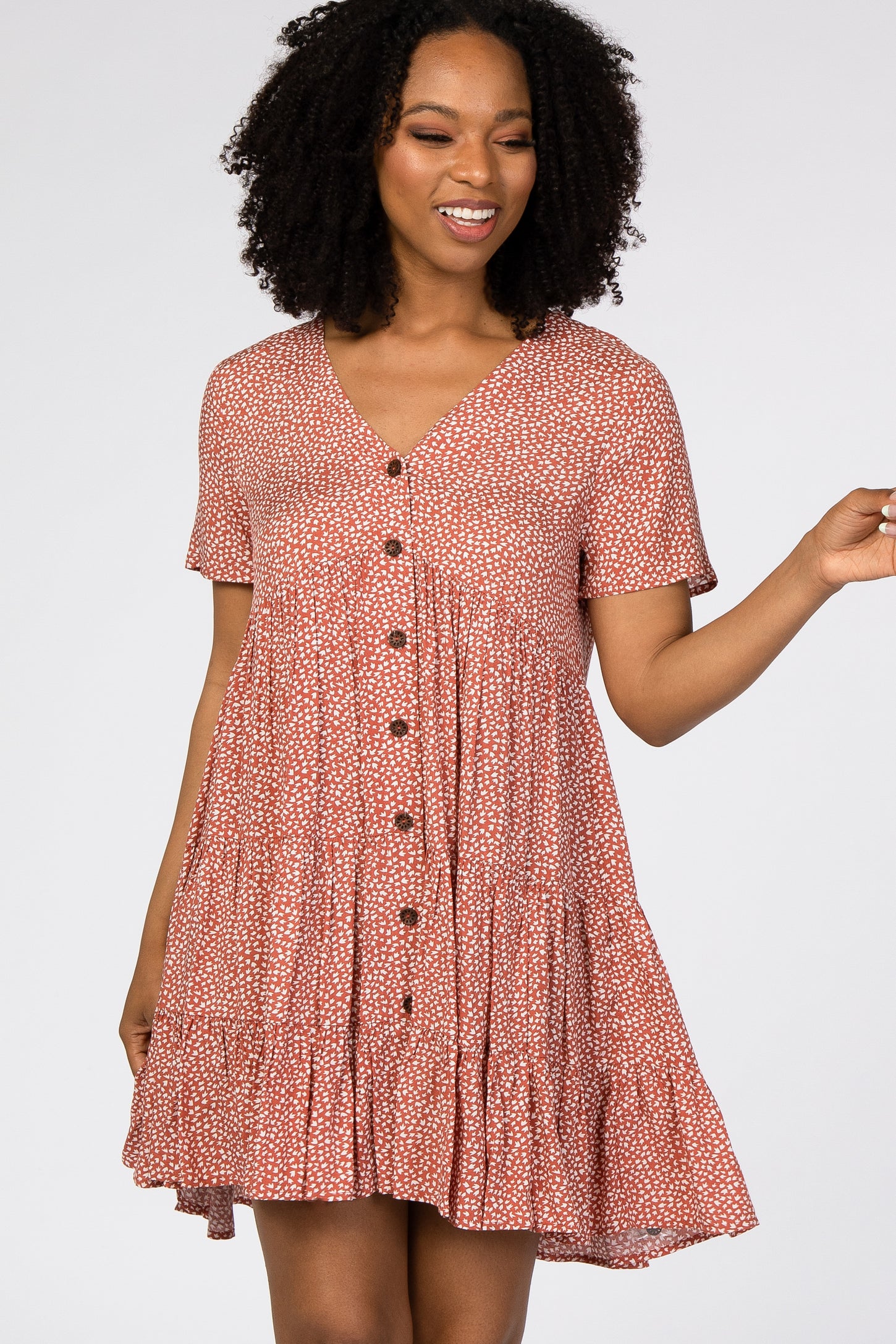 Rust Printed Button Front Dress