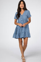 Blue Printed Button Front Dress
