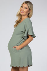Mint Green Ruffle Sleeve Scalloped Maternity Dress