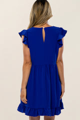 Royal Blue Ruffle Hem V-Neck Dress