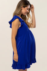 Royal Blue Ruffle Hem V-Neck Maternity Dress