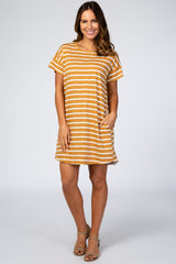 Yellow Striped Short Sleeve Dress