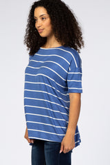 Blue Striped Short Sleeve Top