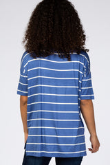 Blue Striped Short Sleeve Top