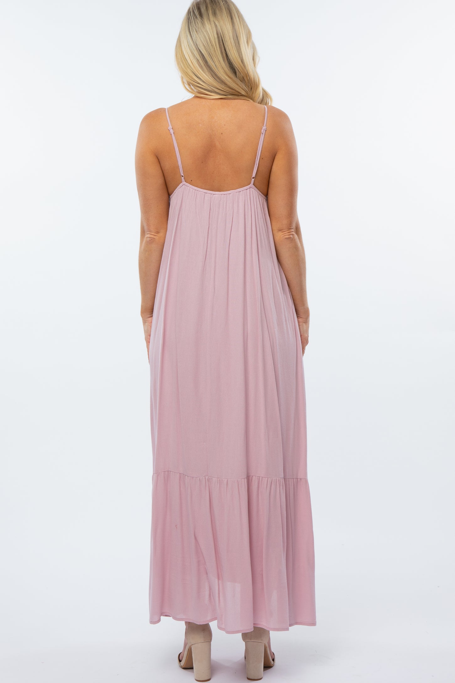 Light Pink Deep V-Neckline Maternity Maxi Dress