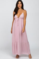 Light Pink Deep V-Neckline Maxi Dress