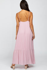 Light Pink Deep V-Neckline Maxi Dress