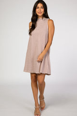 Mauve Striped Mock Neck Sleeveless Dress