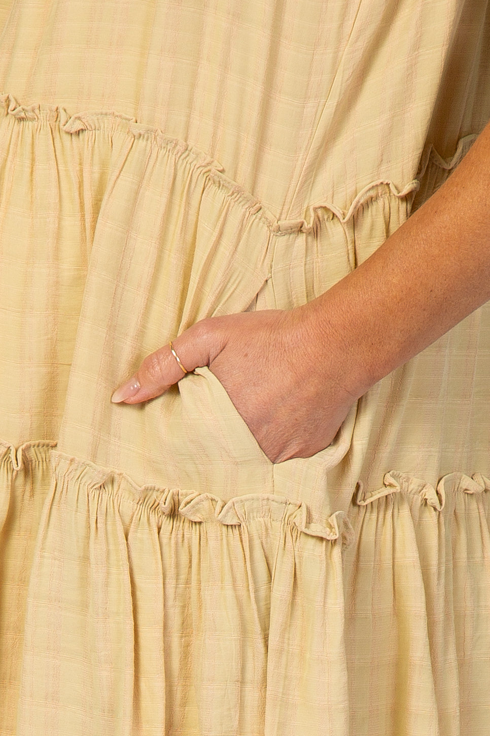 Cream Smocked Tiered Maternity Dress