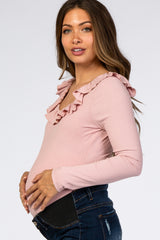 Pink Off Shoulder Ruffle Maternity Bodysuit