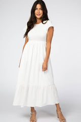 White Smocked Maternity Maxi Dress