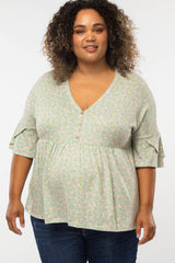 Mint Green Floral Button Front Maternity Plus Top