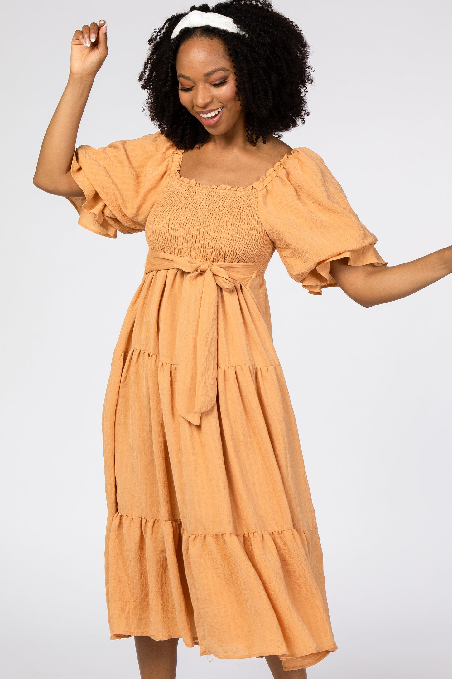 Mustard Smocked Tiered Dress