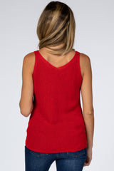 Red V-Neck Maternity Sweater Tank Top