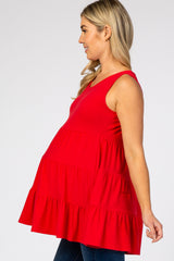 Red Tiered Sleeveless Maternity Top
