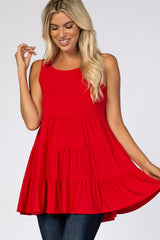 Red Tiered Sleeveless Maternity Top