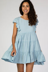 Light Blue Swiss Dot Tiered Babydoll Dress