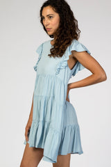 Light Blue Swiss Dot Tiered Babydoll Dress