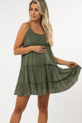Olive Polka Dot Ruffle Tiered Maternity Dress