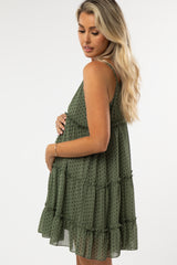 Olive Polka Dot Ruffle Tiered Maternity Dress