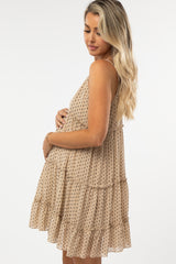 Beige Polka Dot Ruffle Tiered Maternity Dress