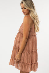 Mauve Polka Dot Ruffle Tiered Maternity Dress