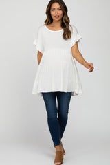 Ivory Tiered Ruffle Sleeve Maternity Top