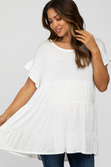 Ivory Tiered Ruffle Sleeve Maternity Top