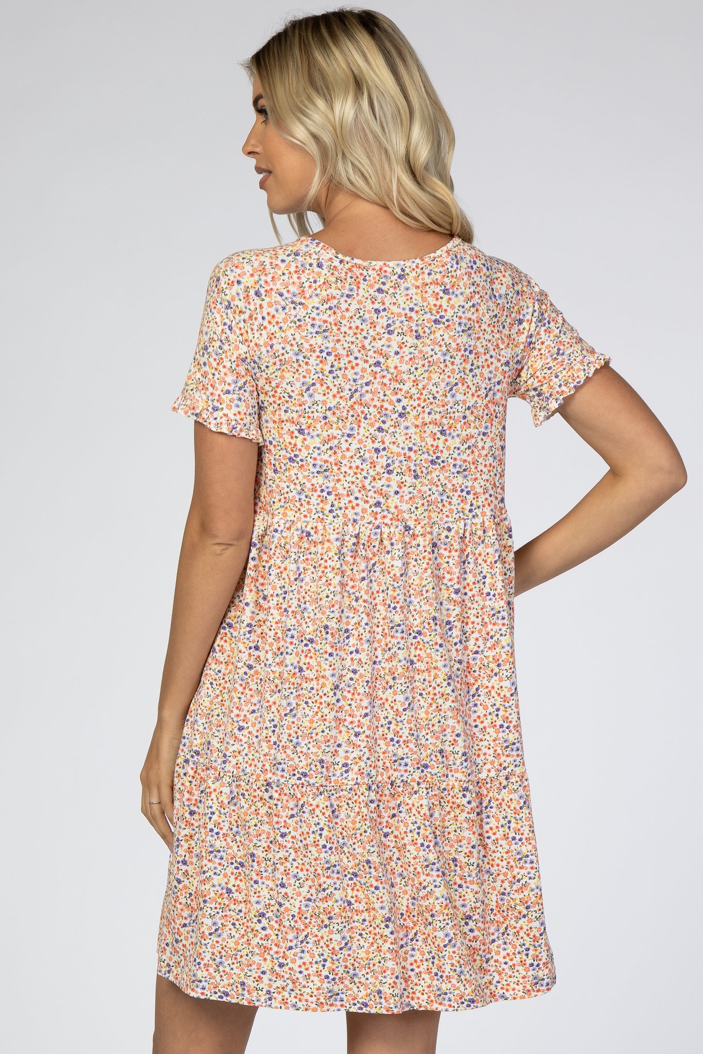 Peach Floral Button Front Dress