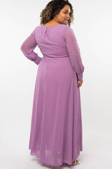 Violet Chiffon Long Sleeve Pleated Plus Maternity Maxi Dress