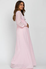 Light Pink Chiffon Long Sleeve Maternity Maxi Dress