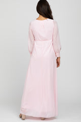 Light Pink Chiffon Long Sleeve Maxi Dress