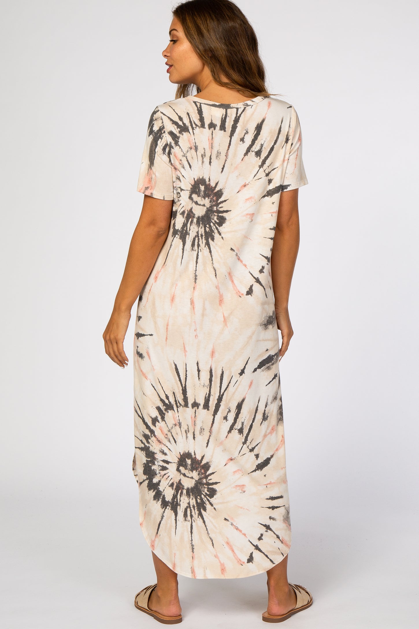Cream Tie Dye Curved Hem Maternity Dress