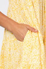 Yellow Floral Ruffle Tiered Button Front Dress