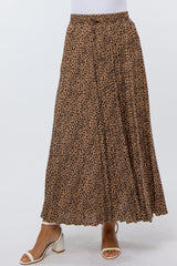 Taupe Animal Print Pleated Maxi Skirt