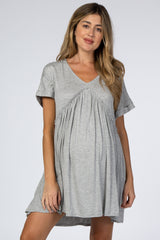 Heather Grey Ruffle Accent Maternity Dress