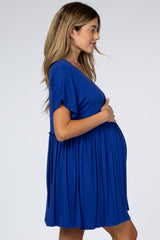 Royal Blue Ruffle Accent Maternity Dress