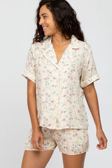 Cream Floral Maternity Short Pajama Set