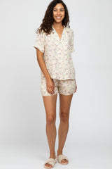 Cream Floral Short Pajama Set