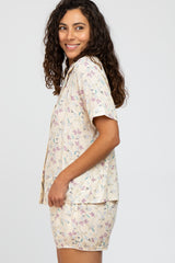 Cream Floral Short Pajama Set