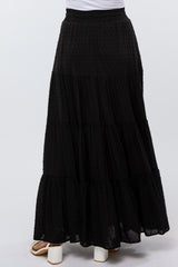 Black Swiss Dot Tiered Maxi Skirt