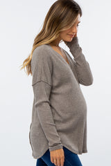 Grey Waffle Knit Long Sleeve Maternity Top