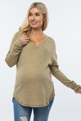 Olive Waffle Knit Long Sleeve Maternity Top