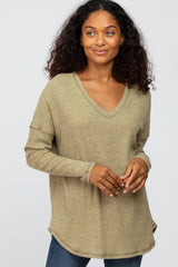 Olive Waffle Knit Long Sleeve Maternity Top