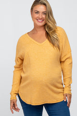 Yellow Waffle Knit Long Sleeve Maternity Plus Top