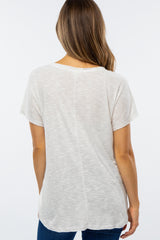 White Ribbed Raw Seam Snap Button Maternity Top